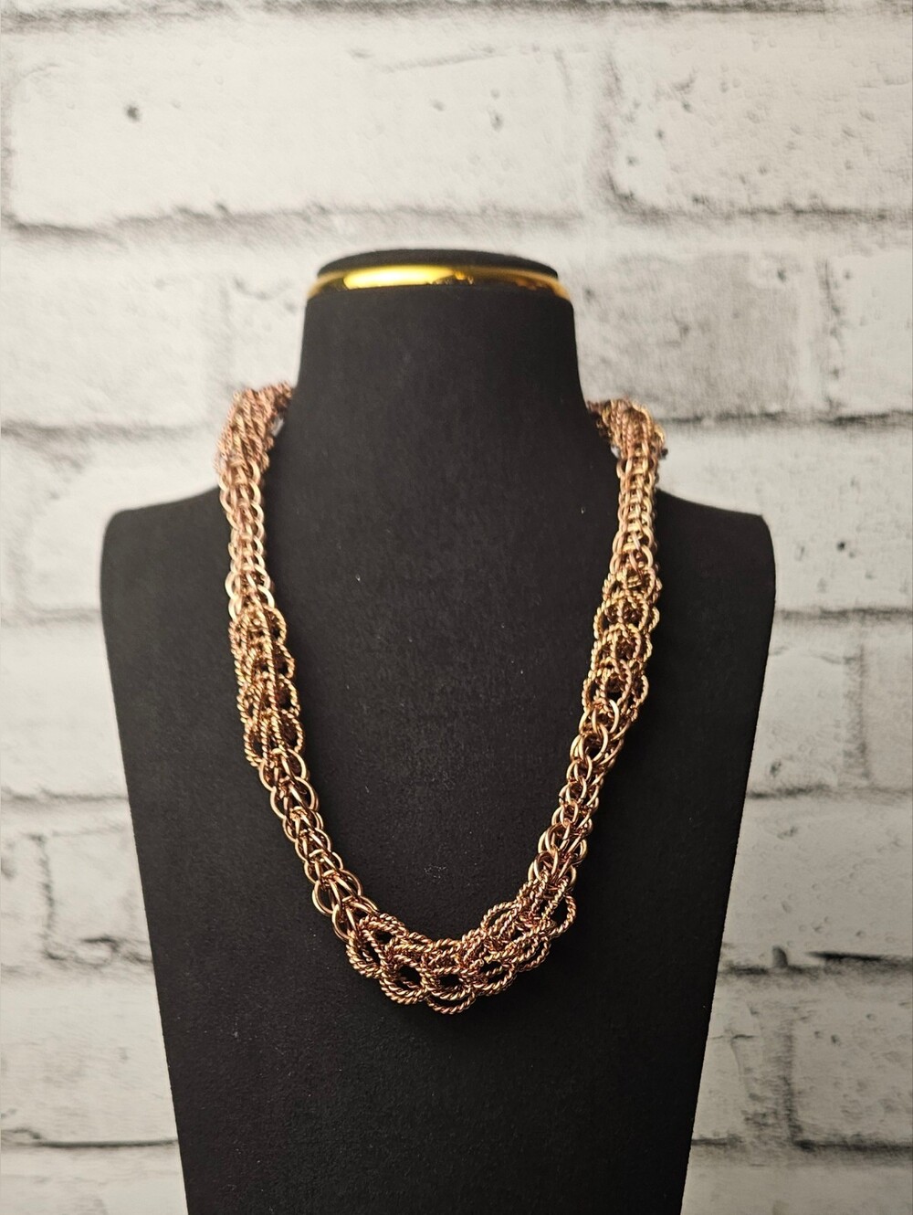 Rose Gold Tone Multi Chain Statement Necklace Braided Link Fashion Jewelry